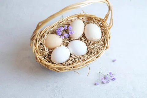 Easter composition on a light concrete background, easter concept Stock Photos