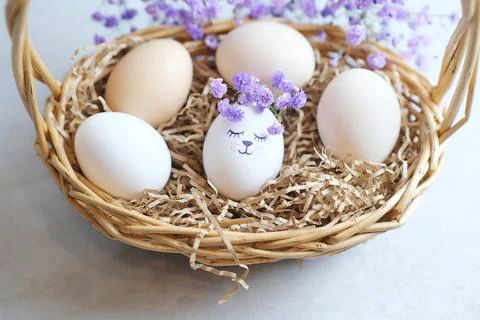 Easter composition on a light concrete background, easter concept Stock Photos
