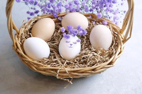 Easter composition on a light concrete background, easter concept Stock Photos