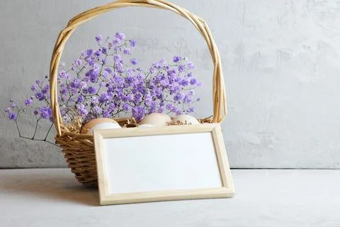Easter composition on a light concrete background, easter concept Stock Photos