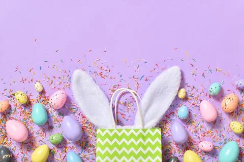 Easter composition with rabbit ears and Easter eggs Stock Photos