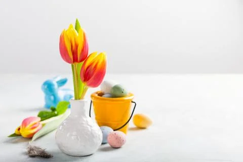 Easter composition with spring tulips Фото