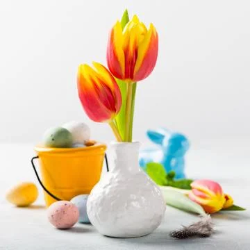 Easter composition with spring tulips Фото