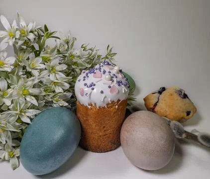 Easter composition with traditional sweet bread Stock Photos