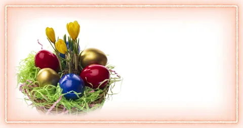 Easter composition on white background with frame and place for text or image. Stock Footage 136550832