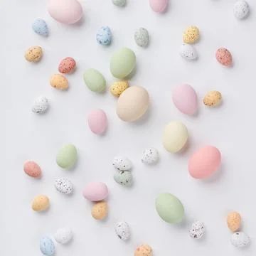 Easter composition on white backgrount, top view Stock Photos