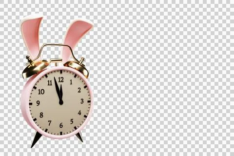Easter concept. Alarm clock in rabbit ears on a transparent background Illustrazione stock