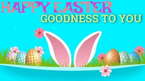 Easter concept animation with Swinging bunny ears, flowers, grass and movin.. Stock Footage 234110519