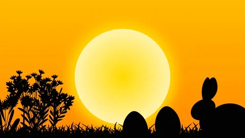 Easter concept animation using bunny, eggs and green land in black colour a.. Stock Footage 235552453