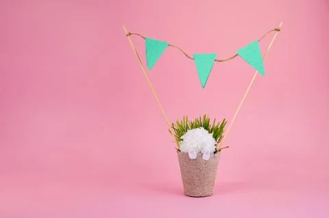 Easter concept with a bunny on a pink background. Easter bunny, spring. Holiday  Stock Photos