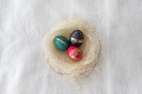 Easter concept. Easter decoration with painted easter eggs Stock Photos