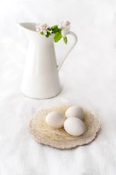 Easter concept. Easter decoration with unpained easter eggs Stockfoto's