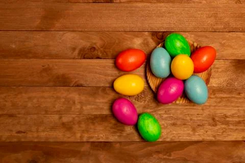Easter concept. Easter eggs of different colors. Stock Photos