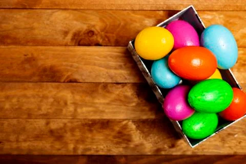 Easter concept. Easter eggs of different colors. Stock Photos