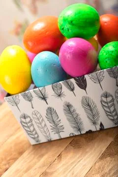Easter concept. Easter eggs of different colors. Stock Photos