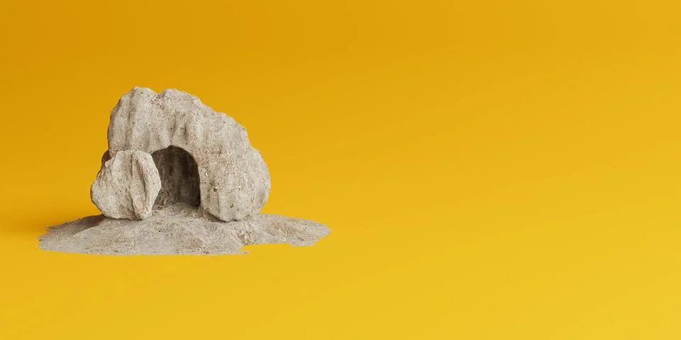 Easter Concept. Empty Tomb of Jesus Christ with Rolled Away Stone Near the .. Stock Illustration