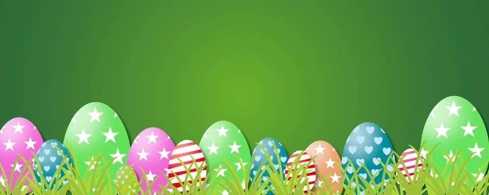 Easter concept. Green grass, easter eggs and web banner background Stock Illustration