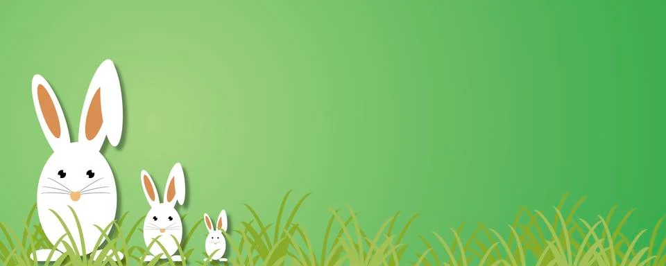 Easter concept. Green grass, easter rabbits and web banner background Stock Illustration