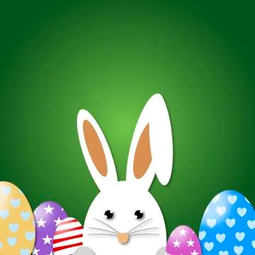 Easter concept. Green grass, easter eggs and rabbit colorfull Stock Illustration