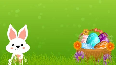 Easter concept image on blue background with decorated egg basket. Stock Illustration