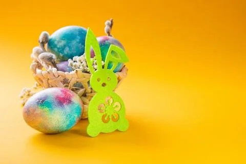 Easter concept with rabbit and eggs Stock Photos