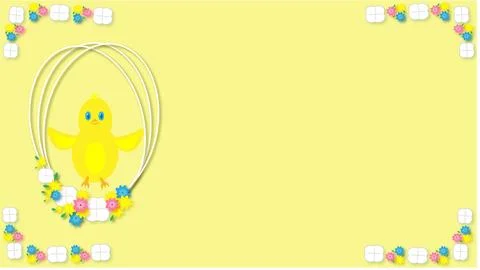 Easter concept. A small yellow chicken with flowers in an egg on a yellow b.. 스톡 일러스트