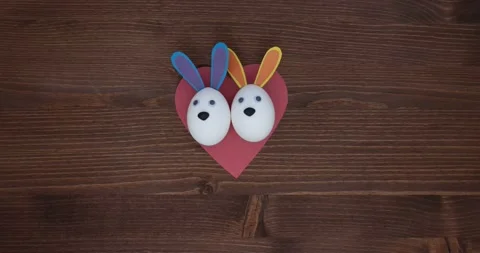 Easter concept: Top view of two eggs like easter bunny. Stock Footage 150855020
