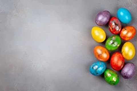 Easter concept wit colorful Easter eggs. Stock Photos