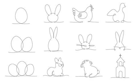 Easter continues one line pack. Vector stock illustration set isolated on white Stock Illustration