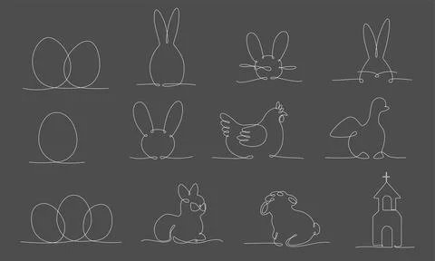 Easter continues one line pack. Vector stock illustration set isolated on black Stock Illustration