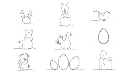 Easter continues one line pack. Vector stock illustration set isolated on white Stock Illustration