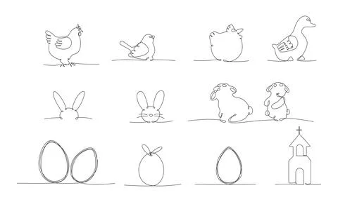 Easter continues one line pack. Vector stock illustration set isolated on white Stock Illustration