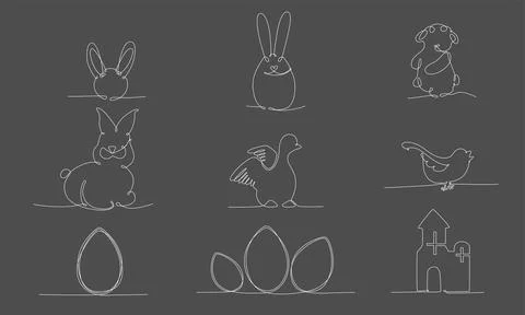 Easter continues one line pack. Vector stock illustration set isolated on black 스톡 일러스트