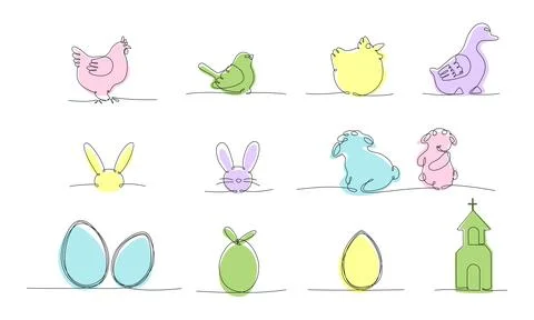Easter continues one line pack. Vector stock illustration set isolated on white 스톡 일러스트