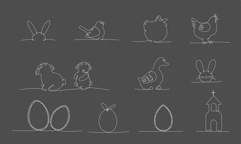 Easter continues one line pack. Vector stock illustration set isolated on black 스톡 일러스트