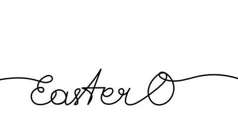 Easter continuous line art egg handwritten text Stock Illustration