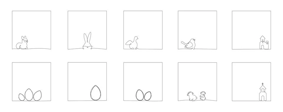 Easter continuous one line hand drawing frames pack. Vector illustration Stock Illustration