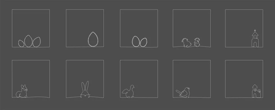 Easter continuous one line hand drawing frames pack. Vector illustration Stock Illustration