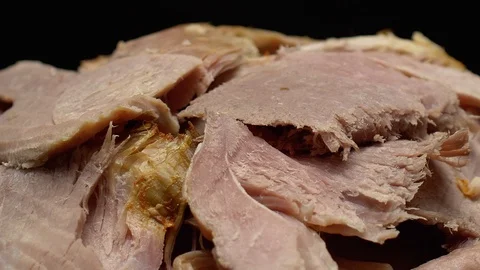 Easter cooked ham sliced on a plate Stock Footage 117343909