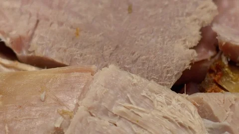 Easter cooked ham sliced on a plate Stock Footage 117343979