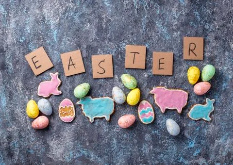 Easter cookie in shape of bunny and sheep Stock Photos
