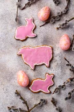 Easter cookie in shape of bunny and sheep Stock Photos