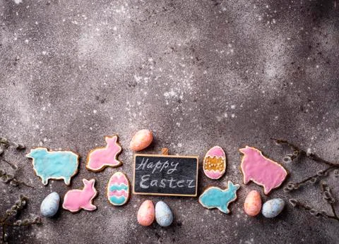 Easter cookie in shape of bunny and sheep Stock Photos