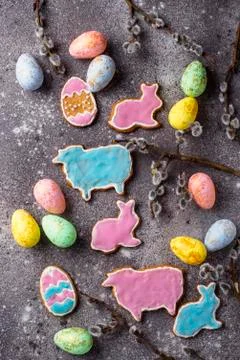 Easter cookie in shape of bunny and sheep Stock Photos