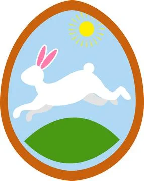 Easter cookie with white bunny in cartoon style. Easter sugar cookie template Stock Illustration