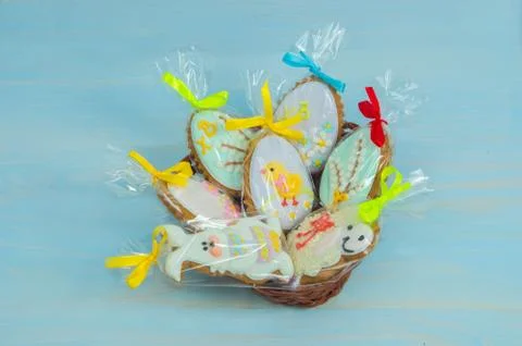 Easter cookies in a decorative Easter eggs Stock Photos
