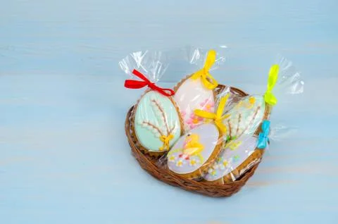 Easter cookies in a decorative Easter eggs Stock Photos