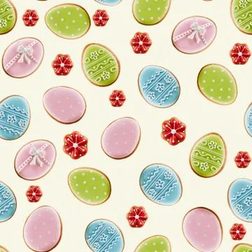 Easter cookies in shape of eggs and flowers. Stock Illustration