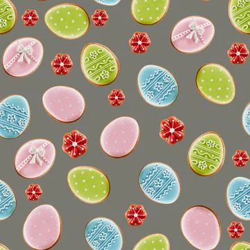 Easter cookies in shape of eggs and flowers. Stock Illustration