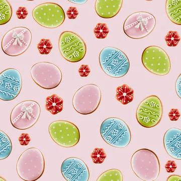 Easter cookies in shape of eggs and flowers. Stock Illustration